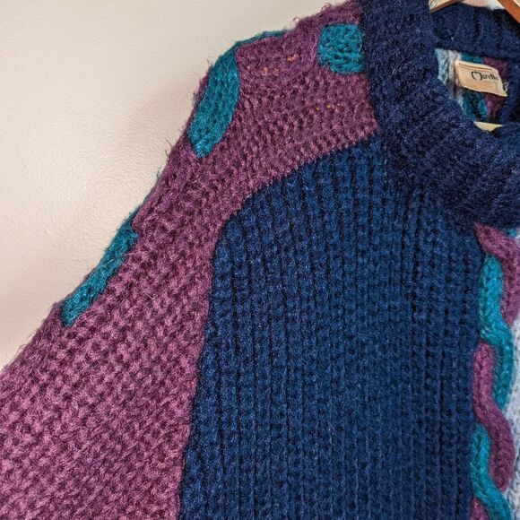 VINTAGE Jewel Tones Wool Open Front Oversized Chunky Cable Knit Cardigan… - Picture 6 of 12